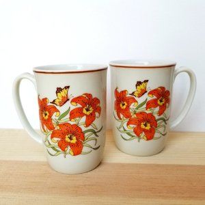 Vintage Orange floral mugs